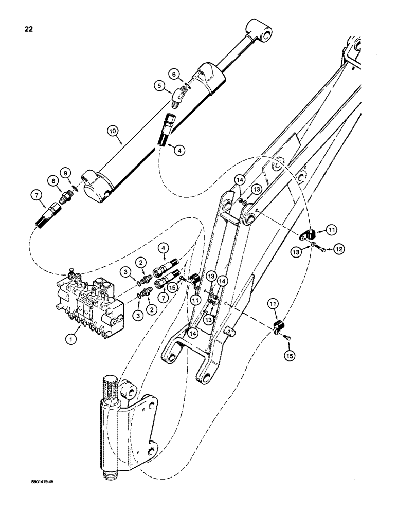 Схема запчастей Case D100XR - (7-022) - BACKHOE DIPPER CYLINDER HYDRAULIC CIRCUIT, USED ON 1835C, 1840 & 1845C UNI-LOADERS W/ DUKE VALVE 