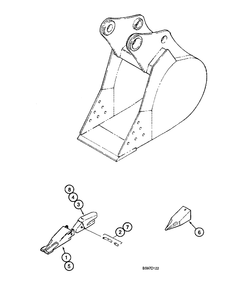 Схема запчастей Case 9045B - (9-104) - ESCO BUCKET TOOTH OPTIONS,W/ 1-1/2" LIP ADAPTER,FOR GENL PURPS/HVY DTY BUCKTS (09) - CHASSIS