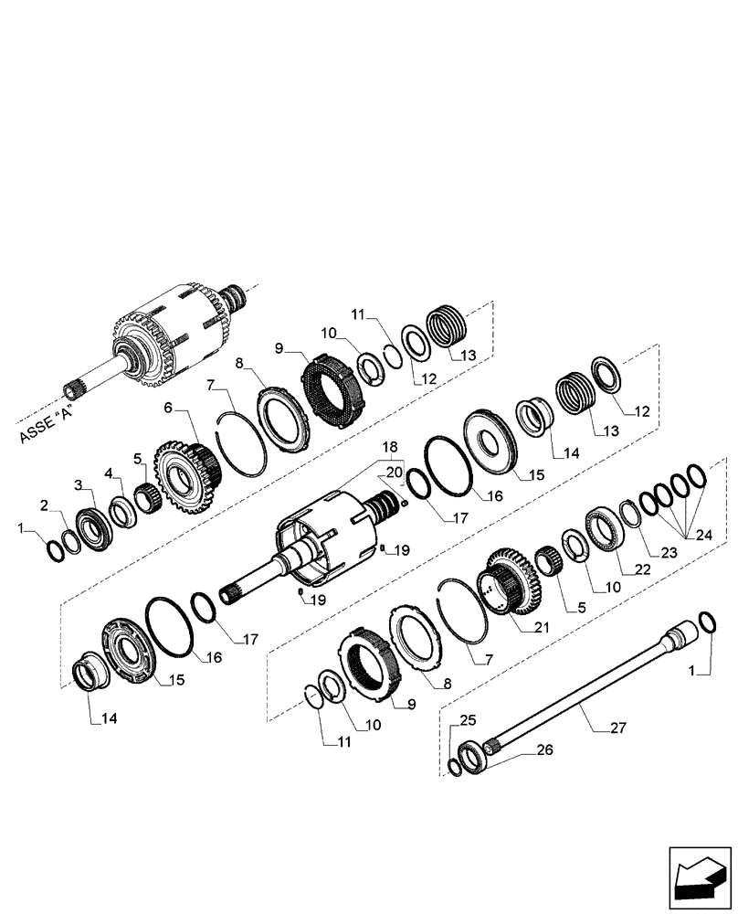 Схема запчастей Case 580SM - (21.155.14) - TRANSMISSION, 4WD POWERSHIFT (580SM/SM+) - SHAFT, INPUT & PTO (21) - TRANSMISSION