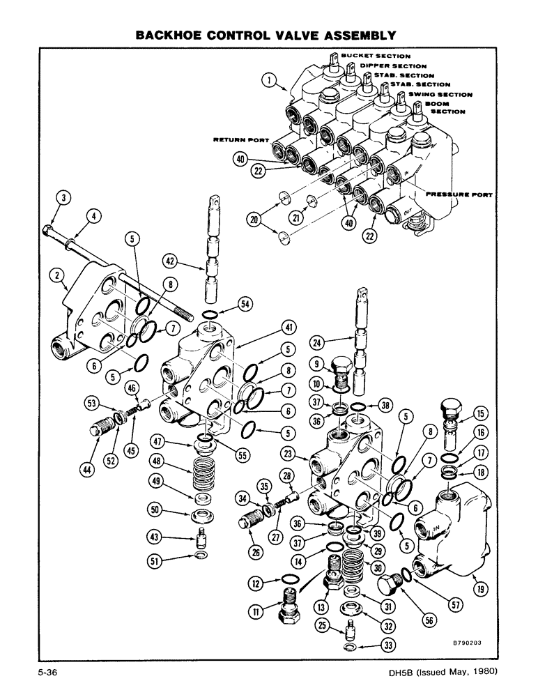 Схема запчастей Case DH5 - (5-36) - BACKHOE CONTROL VALVE ASSEMBLY (35) - HYDRAULIC SYSTEMS