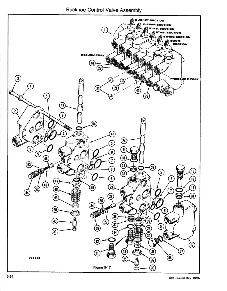 Схема запчастей Case DH4 - (5-34) - BACKHOE CONTROL VALVE ASSEMBLY (35) - HYDRAULIC SYSTEMS