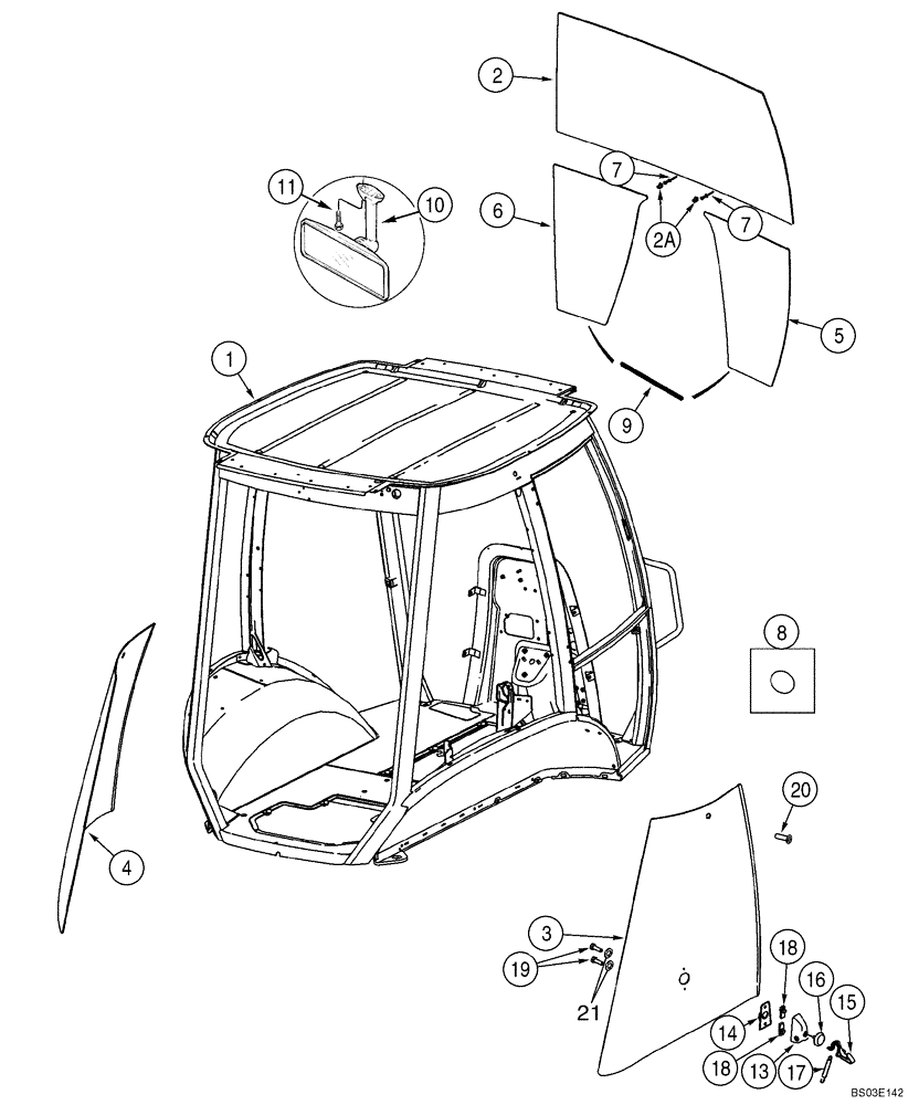 Схема запчастей Case 580M - (09-53) - CAB - GLASS, MIRROR AND HOLD OPEN (09) - CHASSIS/ATTACHMENTS