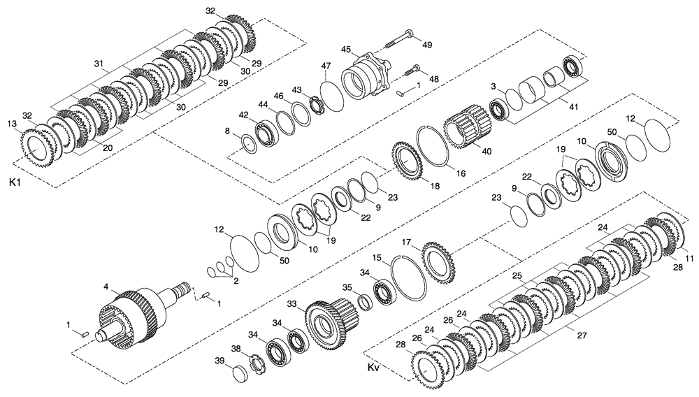 Схема запчастей Case 330 - (18A00020575[02]) - GEAR BOX - CLUTCH ASSEMBLY K1/KV (87450706) (03) - Converter / Transmission