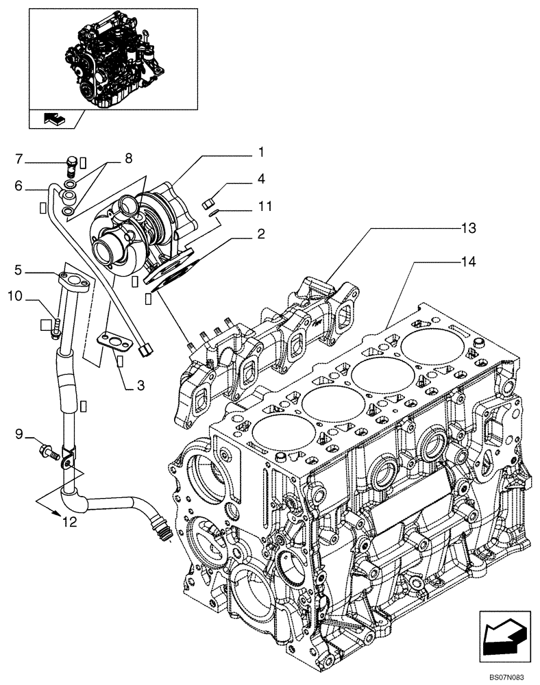 Схема запчастей Case 430 - (02-28) - TURBOCHARGER (87530652) (02) - ENGINE