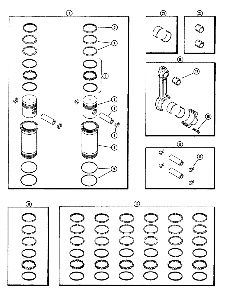 Схема запчастей Case W8E - (042) - PISTON ASSY. & CONNECTING RODS, (377B) SPARK IGNITION ENGINE (02) - ENGINE