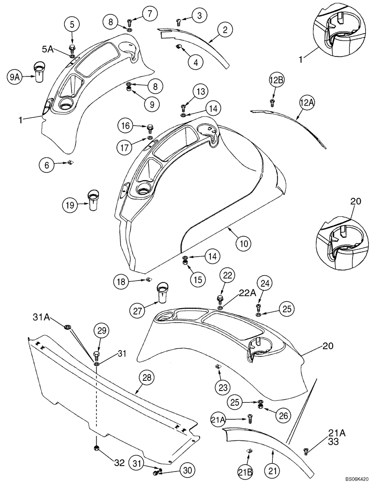 Схема запчастей Case 580SM - (09-42) - FENDER COVER, LEFT-HAND - PANEL, REAR CLOSURE (STORAGE TRAY WITH CUP HOLDER) (09) - CHASSIS/ATTACHMENTS