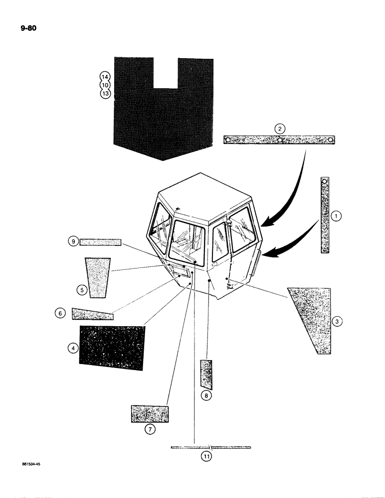 Схема запчастей Case W18B - (9-080) - CAB SEALS AND PADS (09) - CHASSIS/ATTACHMENTS