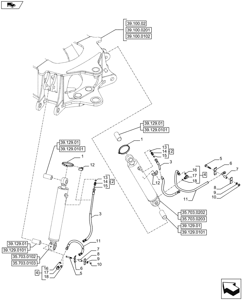 Схема запчастей Case 580SN - (35.703.0302) - STABILIZER CYLINDER, HYDRAULIC LINE (35) - HYDRAULIC SYSTEMS