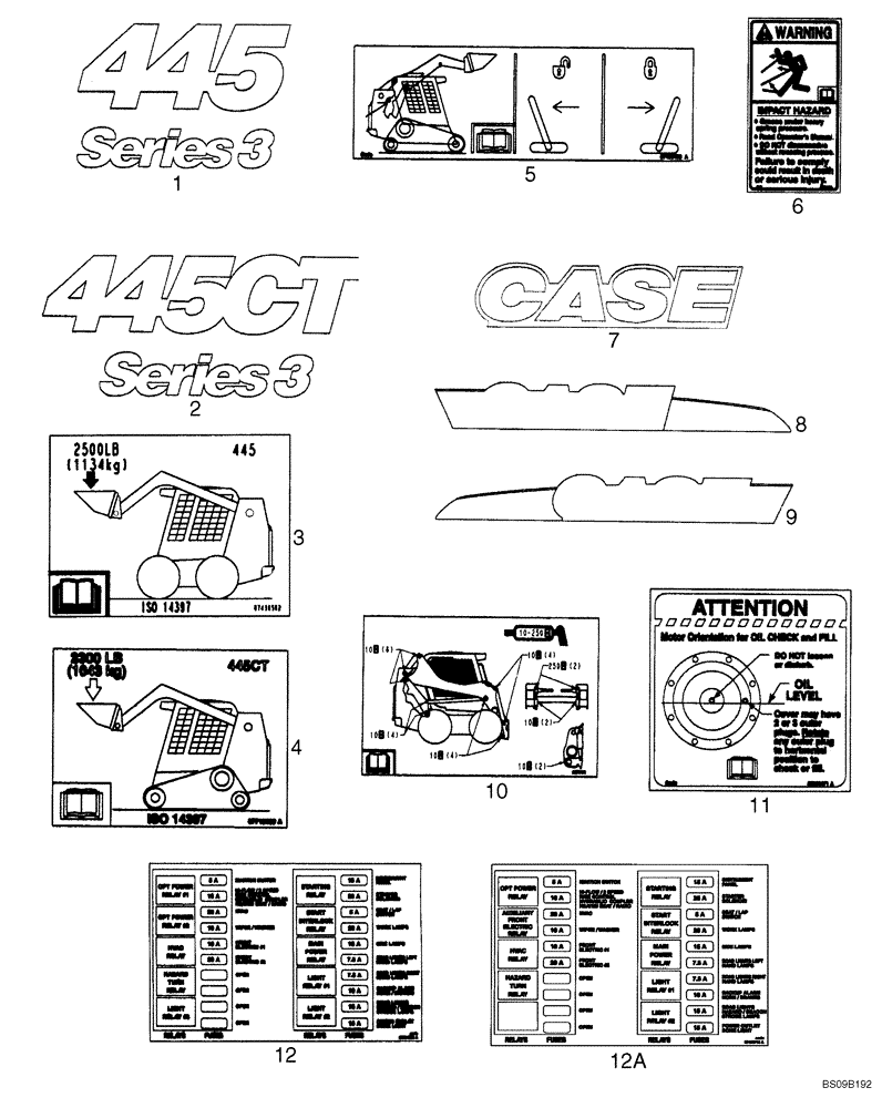 Схема запчастей Case 445 - (09-72) - DECALS (09) - CHASSIS