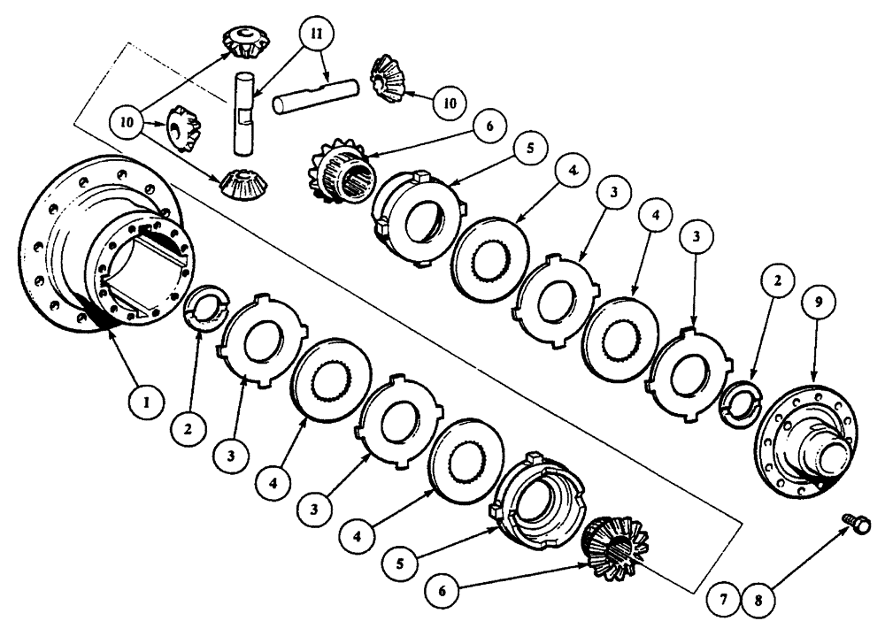 Схема запчастей Case 330 - (32A00010585[01]) - INTERMEDIATE AXLE - DRIVE (11) - AXLES/WHEELS