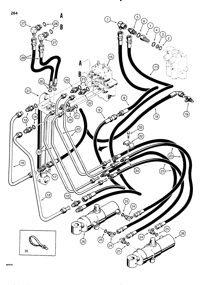 Схема запчастей Case SD100 - (264) - BACKFILL BLADE HYDRAULIC CIRCUIT, HYDRAULIC ANGLING, TWO ANGLE CYLINDERS (35) - HYDRAULIC SYSTEMS