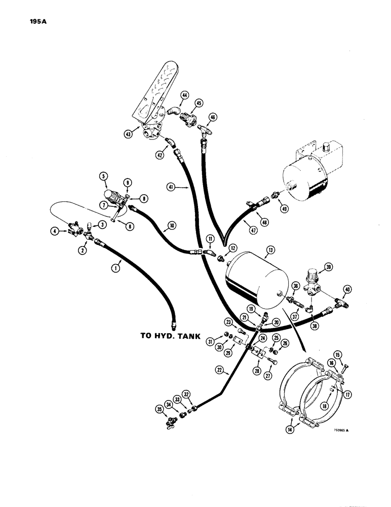 Схема запчастей Case W24B - (195A) - BRAKE SYSTEM, TREADLE TO FRONT MASTER CYLINDER & RESERVOIR BEFORE TRACTOR SERIAL NO. 9126839 (07) - BRAKES