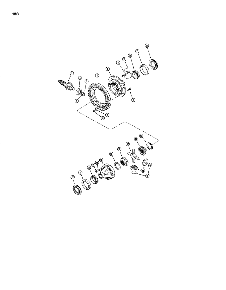 Схема запчастей Case W26B - (188) - L50578 REAR AXLE DIFFERENTIAL, PINION, RING GEAR AND DIFFERENTIAL CASE (06) - POWER TRAIN