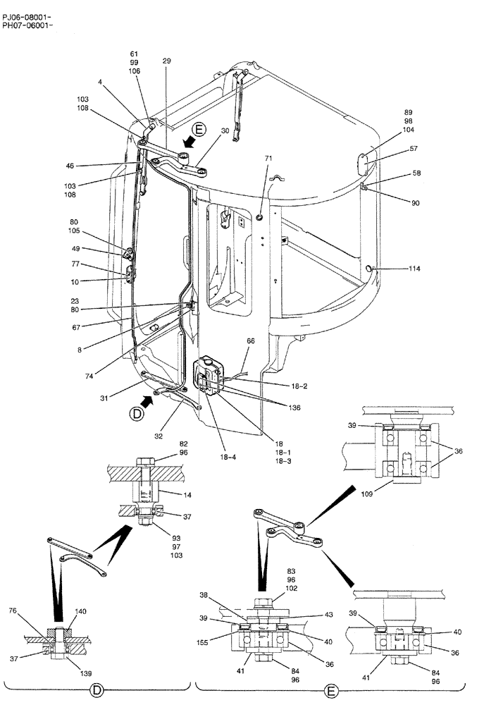 Схема запчастей Case CX50B - (01-054) - CAB ASSY (PW02C00068F1) 3 OF 5 (05) - SUPERSTRUCTURE