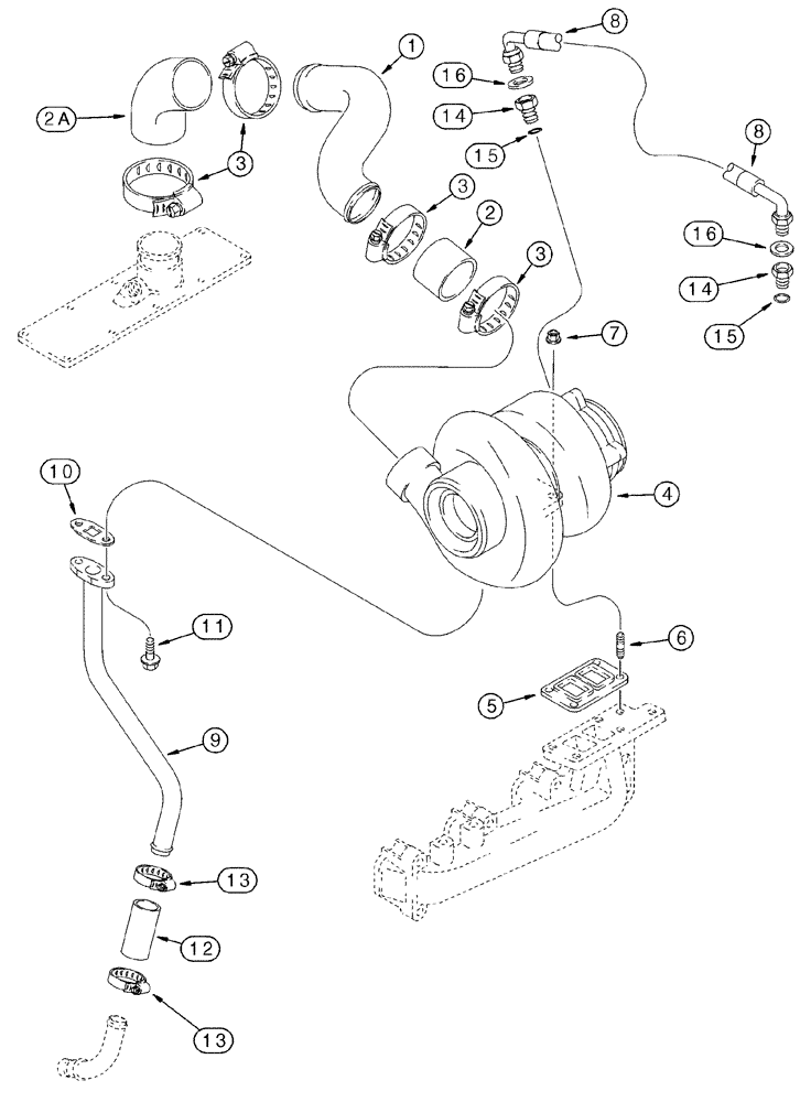 Схема запчастей Case 750H - (02-11) - TURBOCHARGER SYSTEM (02) - ENGINE