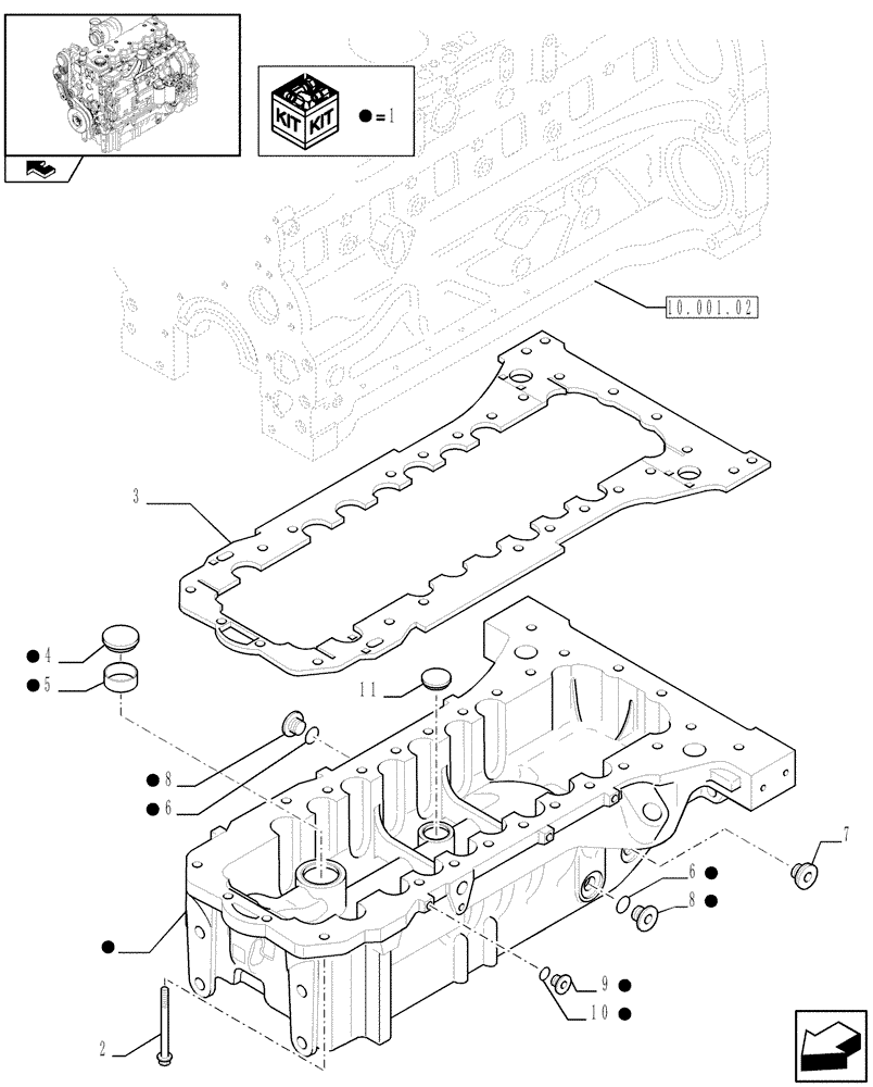 Схема запчастей Case F4DFE613G A004 - (10.102.01) - ENGINE OIL SUMP (10) - ENGINE