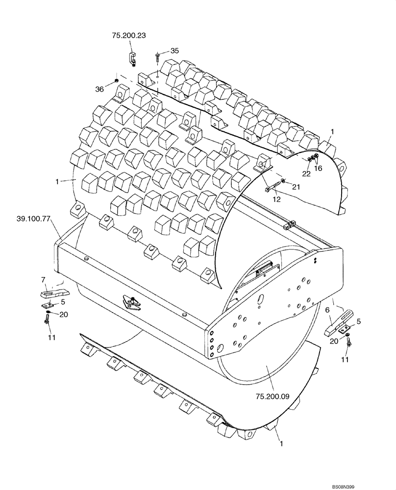 Схема запчастей Case SV212 - (75.200.06[01]) - SEGMENTS, PAD FOOT, SMOOTH DRUM - BSN NBNTC3001 (75) - SOIL PREPARATION