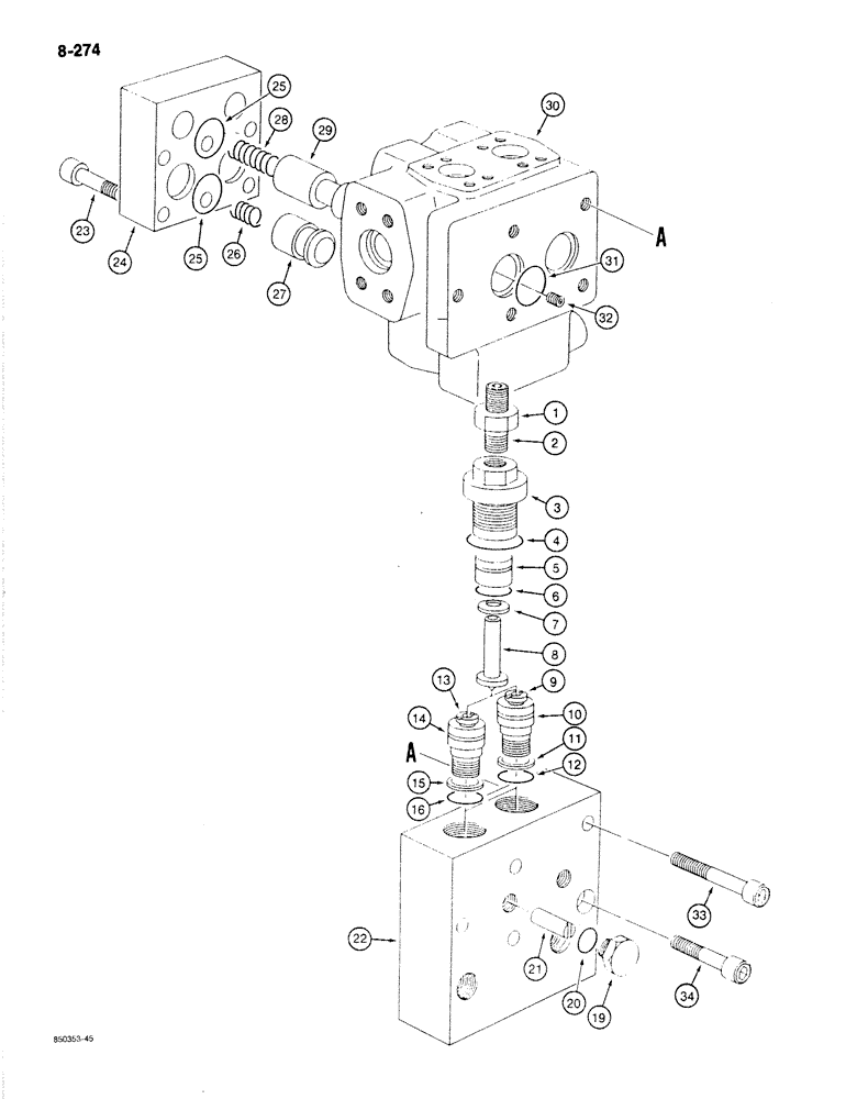 Схема запчастей Case 170B - (8-274) - POWER SENSING VALVE, P.I.N. 74341 THROUGH 74456 (08) - HYDRAULICS