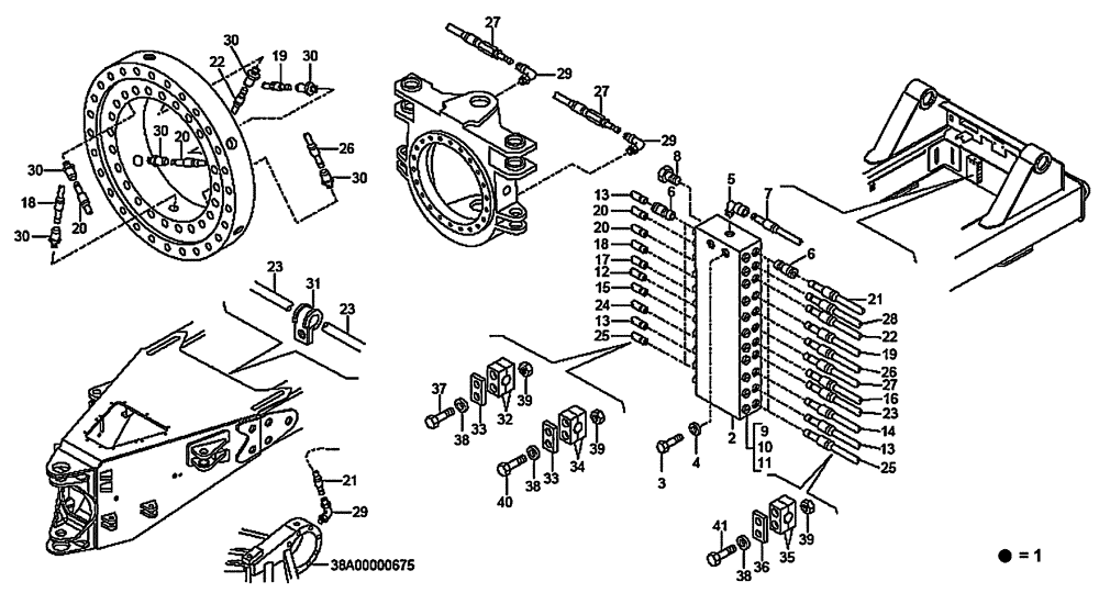 Схема запчастей Case 335B - (94A01000526[001]) - CIRCUIT OF AUTOMATIC GREASING - REAR FRAME (87613508 REV A/B) (19) - OPTIONS