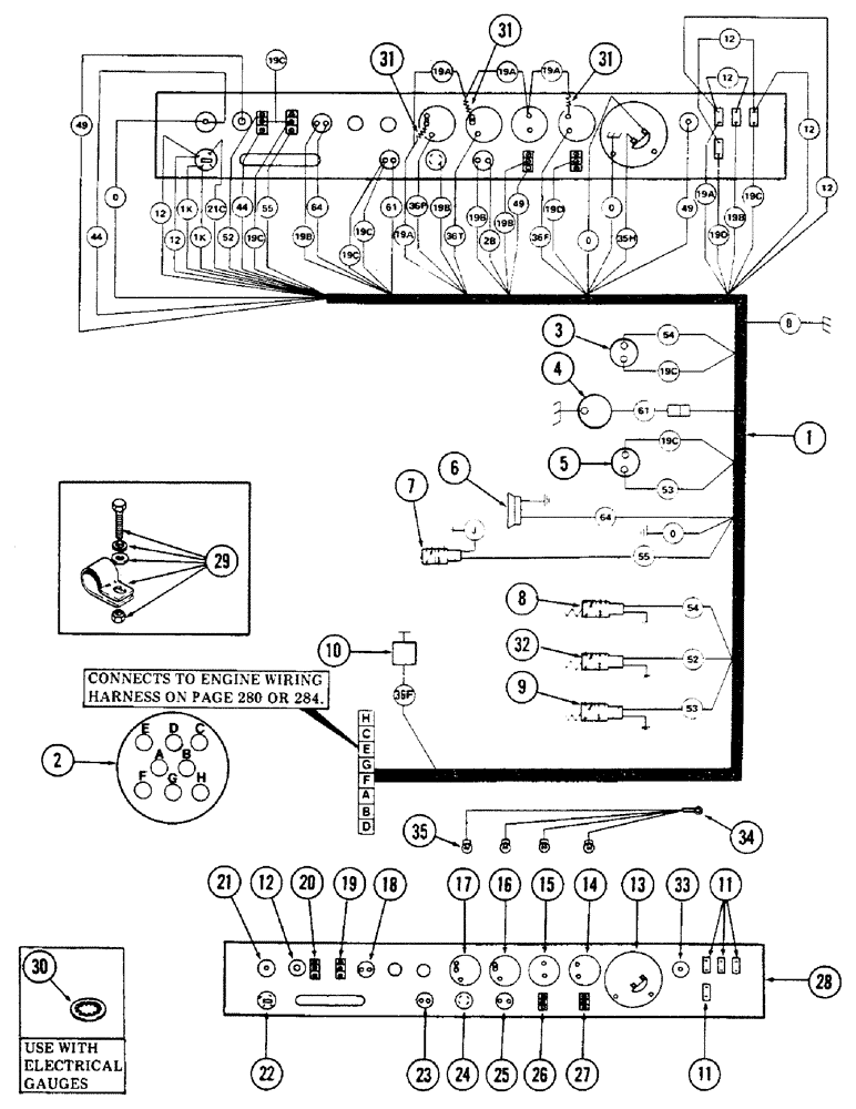 Схема запчастей Case 50 - (274) - INSTRUMENT PANEL AND TURNTABLE WIRING HARNESS, (USED ON UNITS WITH SN. 6280345 AND AFTER) (55) - ELECTRICAL SYSTEMS