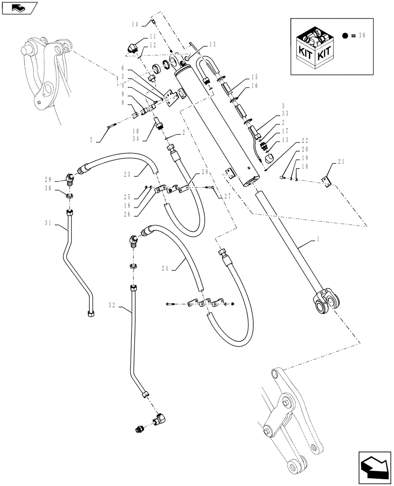 Схема запчастей Case 721F - (35.901.03[01]) - TILT CYLINDER INSTALLATION - XT (35) - HYDRAULIC SYSTEMS