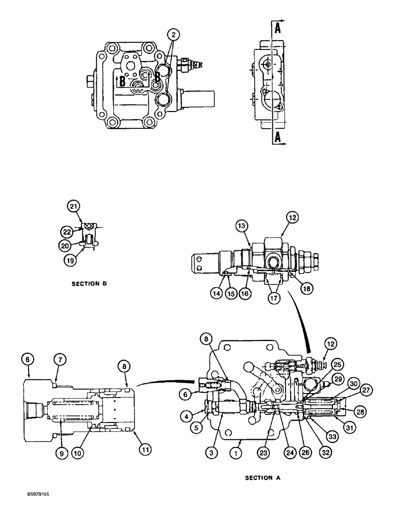 Схема запчастей Case 9060B - (8-194) - 163643A1 AND 171225A1 CONTROL VALVES, 163969A1 AND 165727A1 BASE COVER VALVES (08) - HYDRAULICS