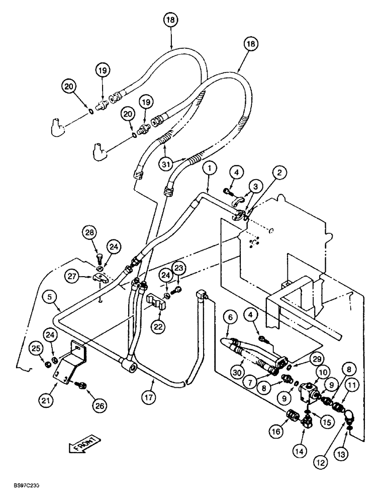 Схема запчастей Case 9030B - (8-096) - DOUBLE ACTION AUX EQUIP OPTION,CONTROL VALVE TO CYLNDR/SLCTR VLVE CRCTS,STD MOD PIN DAC0301369 & AFT (08) - HYDRAULICS