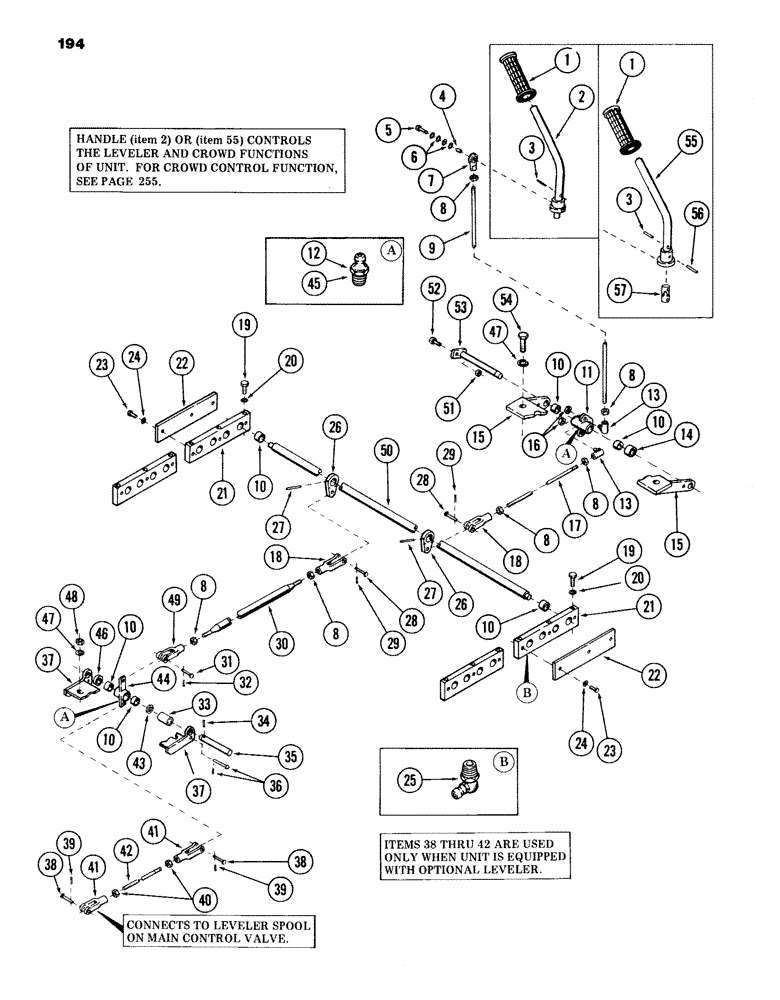 Схема запчастей Case 980B - (194) - LEVELER CONTROL HANDLE AND ATTACHING PARTS, (USED ON UNITS PRIOR TO PIN 6204051) (05) - UPPERSTRUCTURE CHASSIS