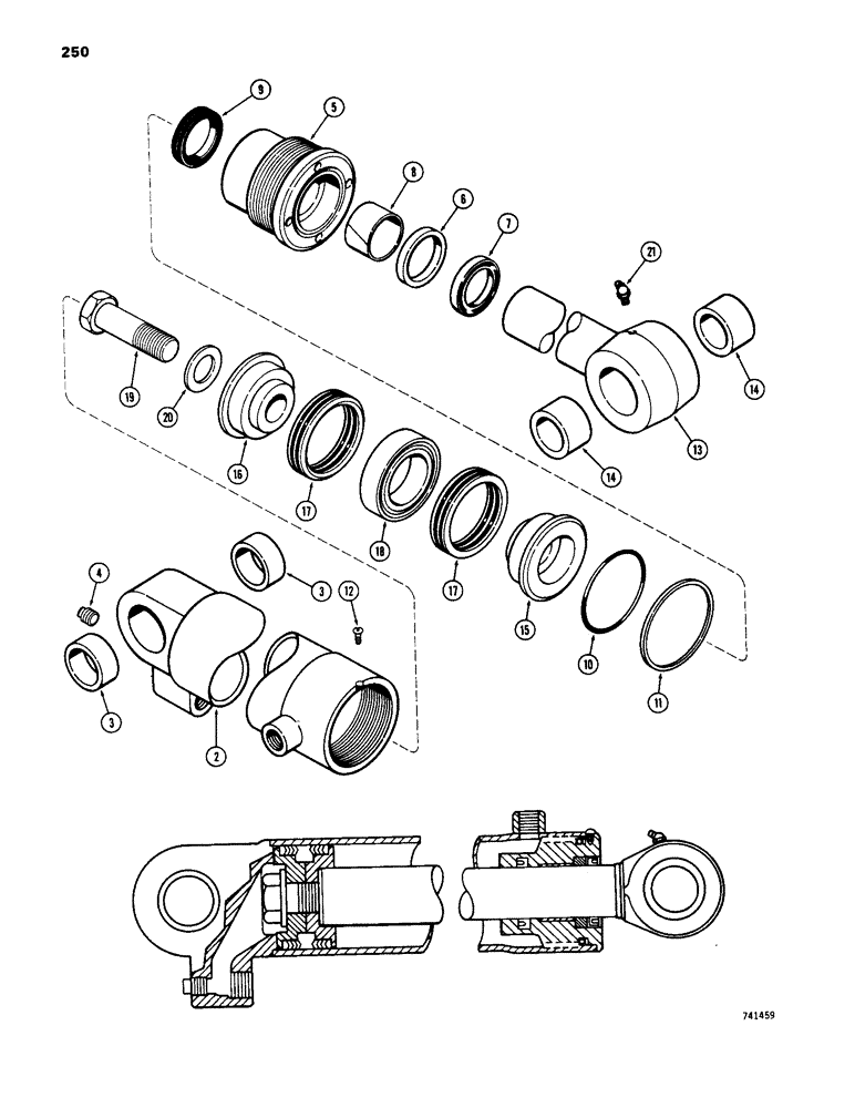 Схема запчастей Case 1450 - (250) - G34638 AND G34639 CLAM CYLINDERS, GLAND IS STAMPED WITH CYLINDER PN (08) - HYDRAULICS