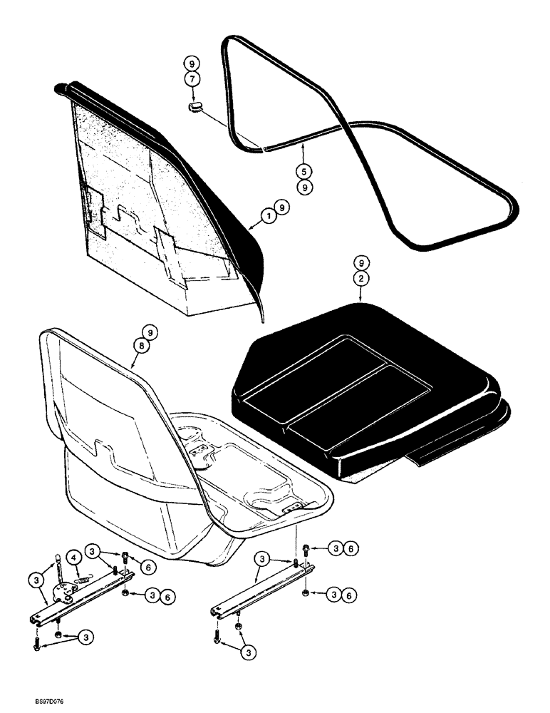 Схема запчастей Case 570LXT - (9-102) - STANDARD SEAT ASSEMBLY, 580L MODELS (09) - CHASSIS/ATTACHMENTS