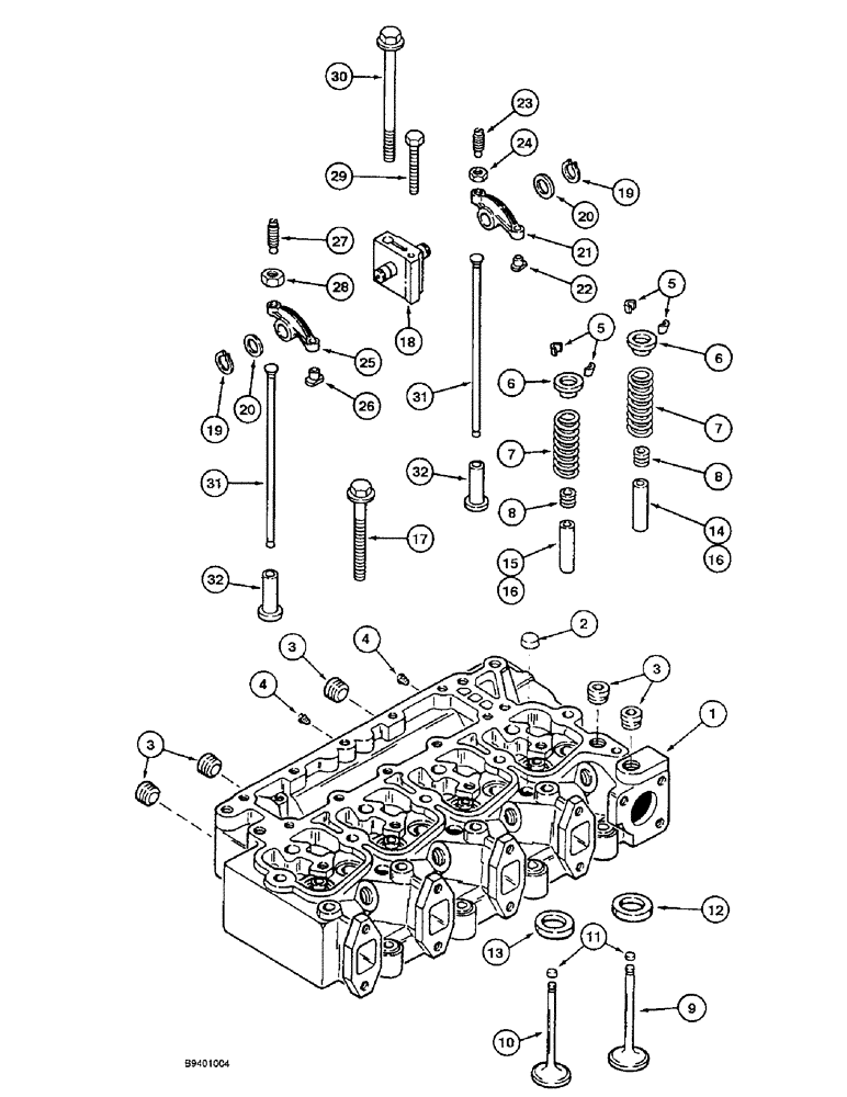 Схема запчастей Case 550E - (2-18) - CYLINDER HEAD AND VALVE MECHANISM, 4-390 ENGINE, 4T-390 ENGINE (02) - ENGINE