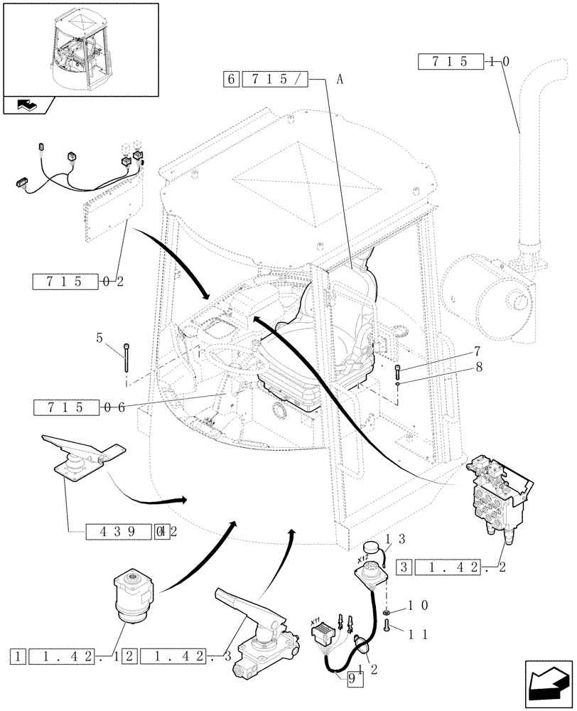 Схема запчастей Case 21E - (715[01]) - CANOPY (10) - OPERATORS PLATFORM