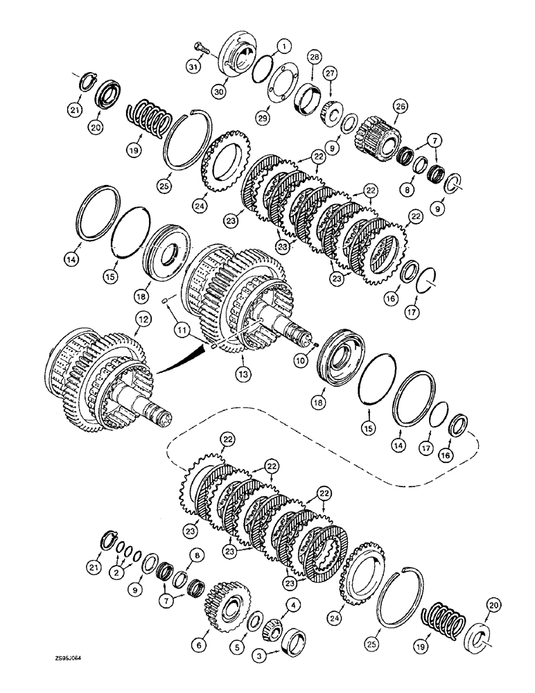 Схема запчастей Case 550E - (6-16) - TRANSMISSION HIGH-LOW CLUTCHES AND SHAFTS (06) - POWER TRAIN