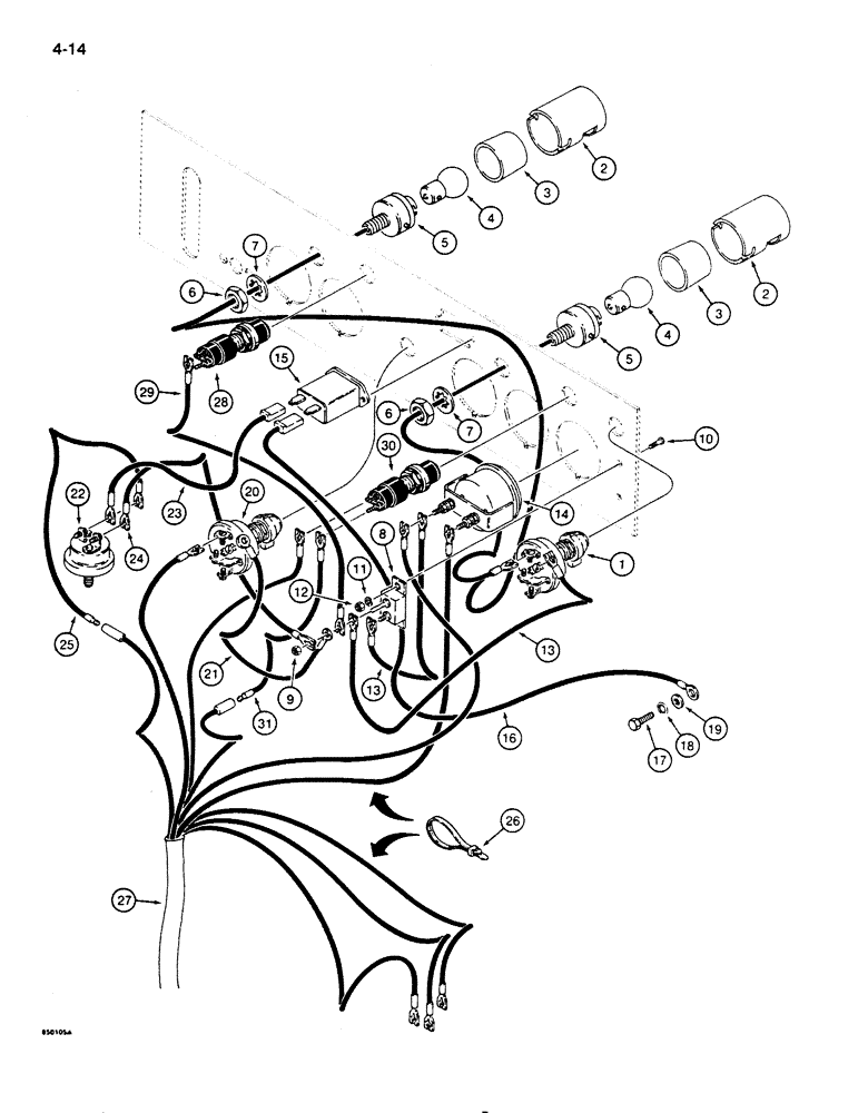 Схема запчастей Case 855D - (4-14) - INSTRUMENT PANEL WIRING AND SWITCHES (04) - ELECTRICAL SYSTEMS