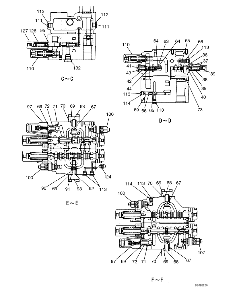 Схема запчастей Case CX350B - (08-71) - CONTROL VALVE - STANDARD (08) - HYDRAULICS