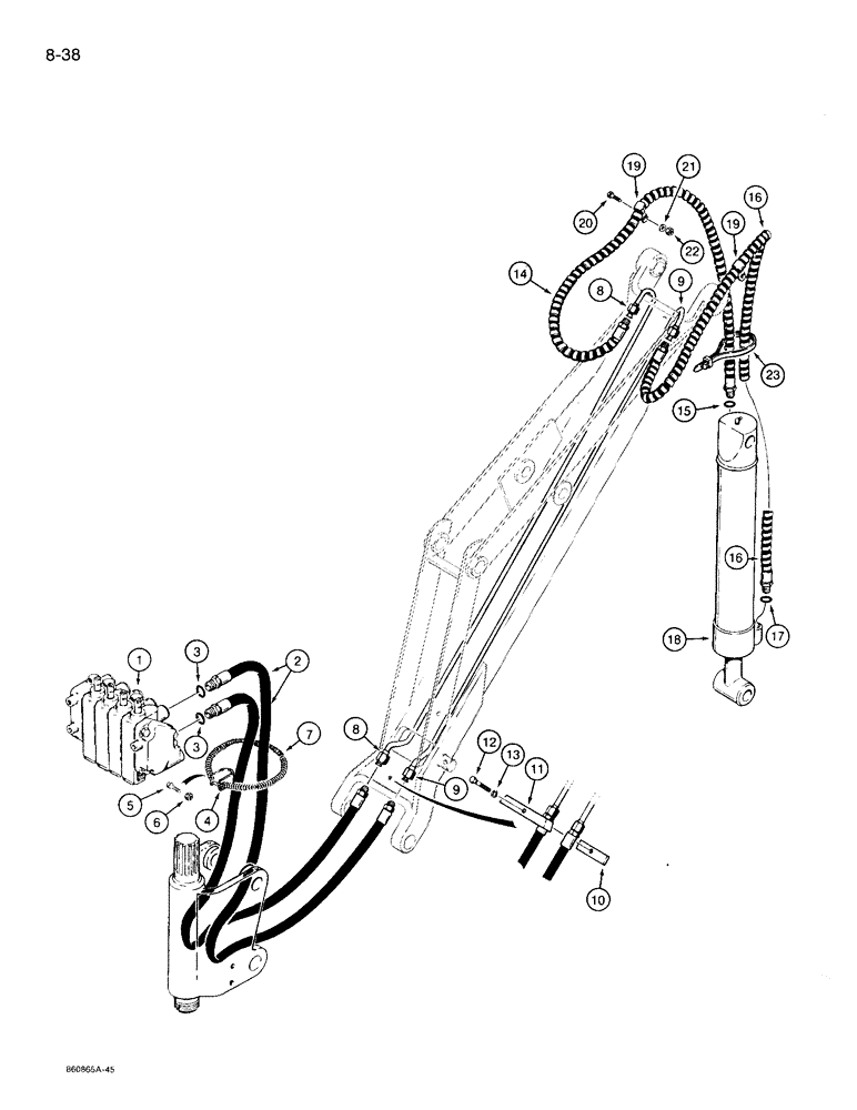 Схема запчастей Case 360 - (8-38) - BACKHOE BUCKET CYLINDER HYDRAULIC CIRCUIT (08) - HYDRAULICS