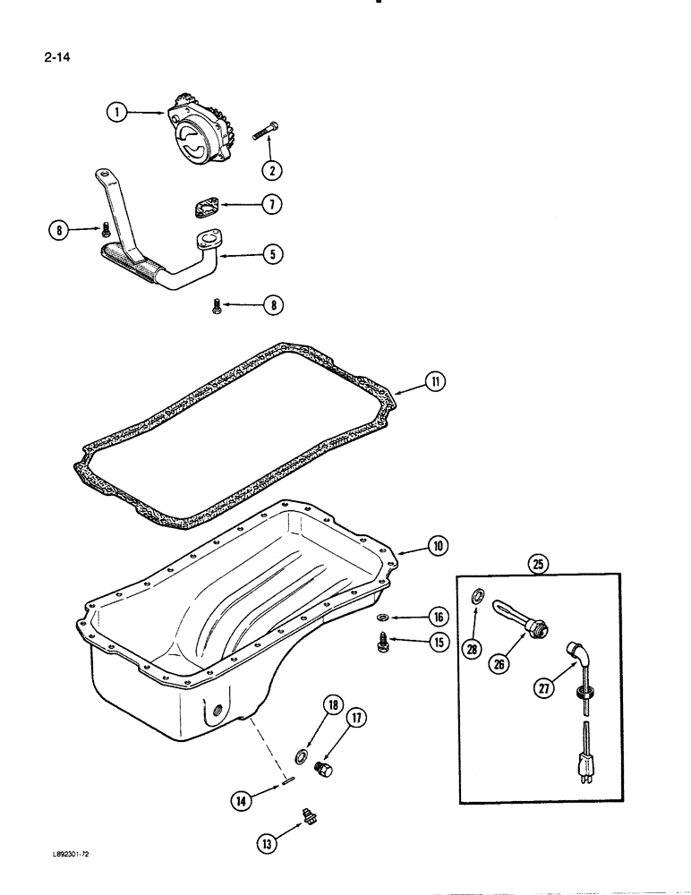 Схема запчастей Case 455C - (2-14) - OIL PUMP AND OIL PAN, 4-390 ENGINE, 4T-390 ENGINE (02) - ENGINE