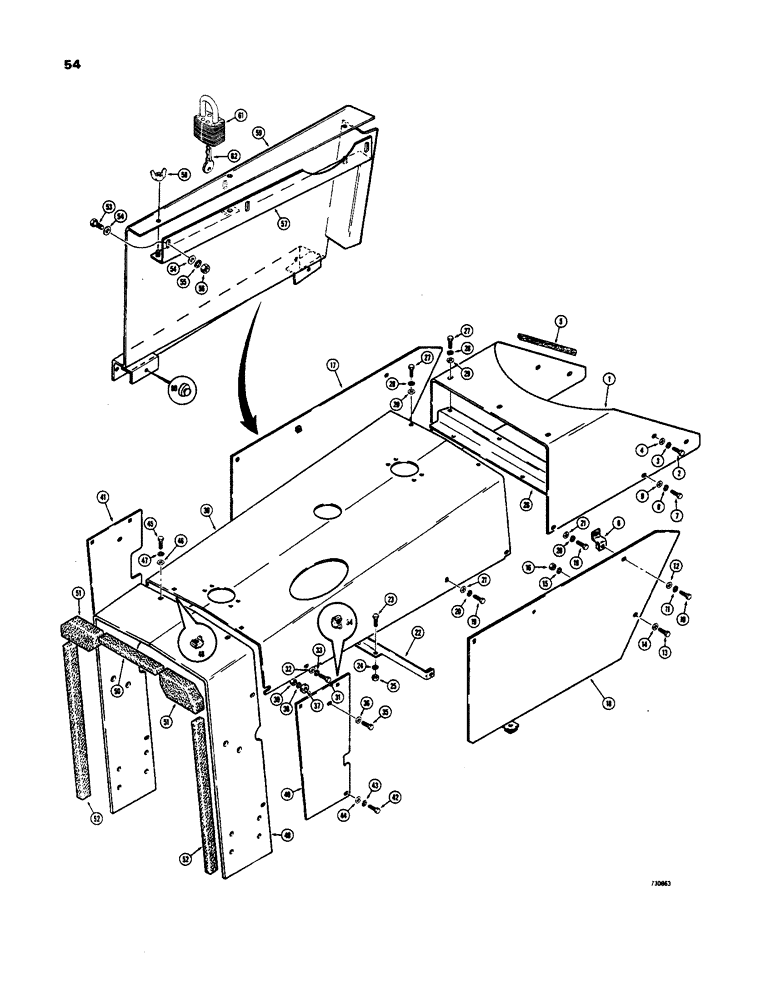 Схема запчастей Case 585 - (54) - HOOD AND RELATED PARTS (90) - PLATFORM, CAB, BODYWORK AND DECALS