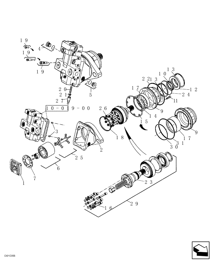 Схема запчастей Case SV212 - (10-018-00[02]) - TRAVEL MOTOR - DRUM (08) - HYDRAULICS