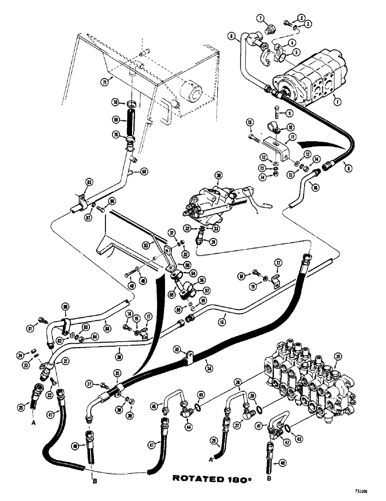 Схема запчастей Case 680CK - (211A) - BACKHOE HYD. - CASE VALVE, CONTROL VALVE PRESSURE & RETURN LINES ( BACKHOE S/N 9111708 AND AFTER (35) - HYDRAULIC SYSTEMS