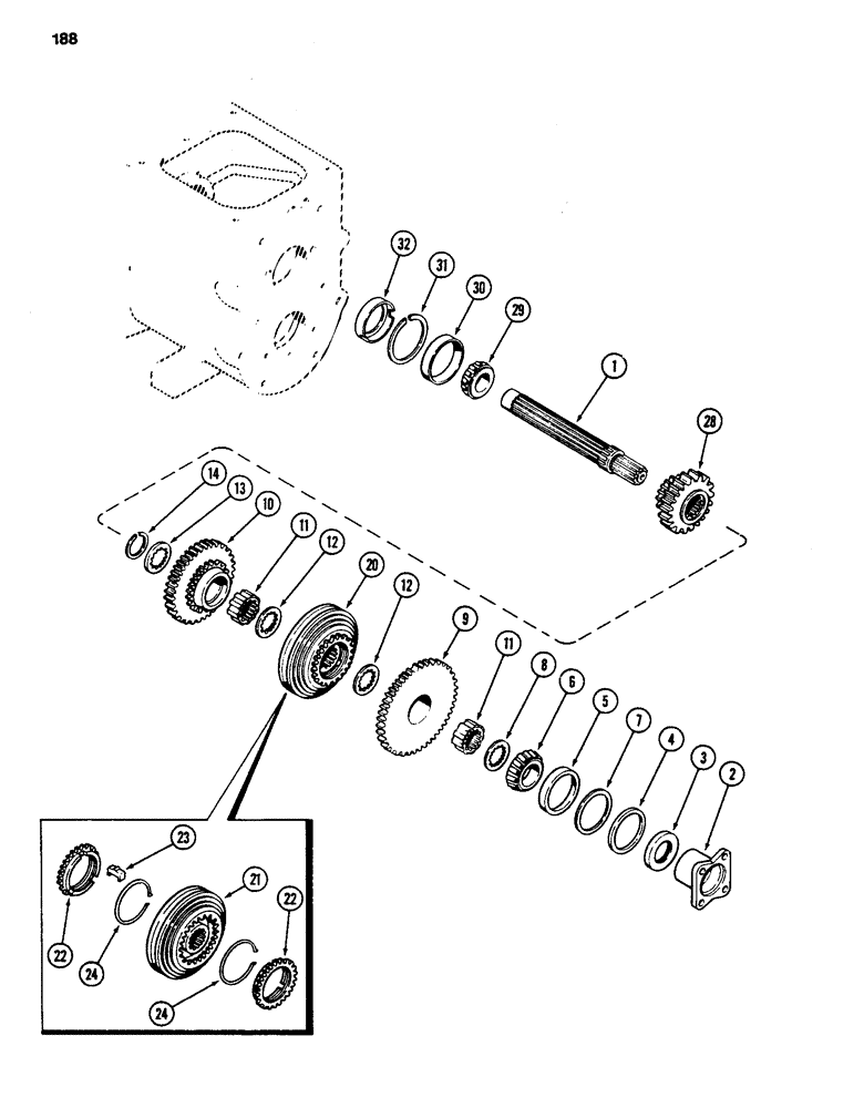 Схема запчастей Case 480D - (188) - MAINSHAFT, TRANSAXLE (27) - REAR AXLE SYSTEM