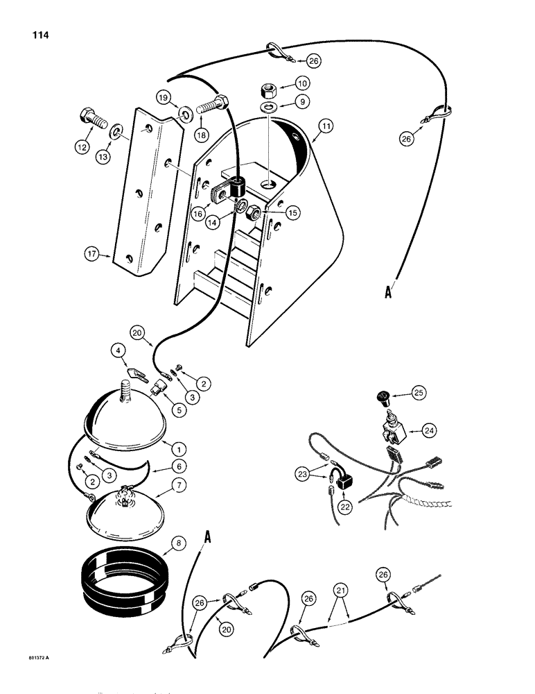 Схема запчастей Case 680H - (114) - DIPPER LAMP, USED WITH EXTENDABLE DIPPER (04) - ELECTRICAL SYSTEMS