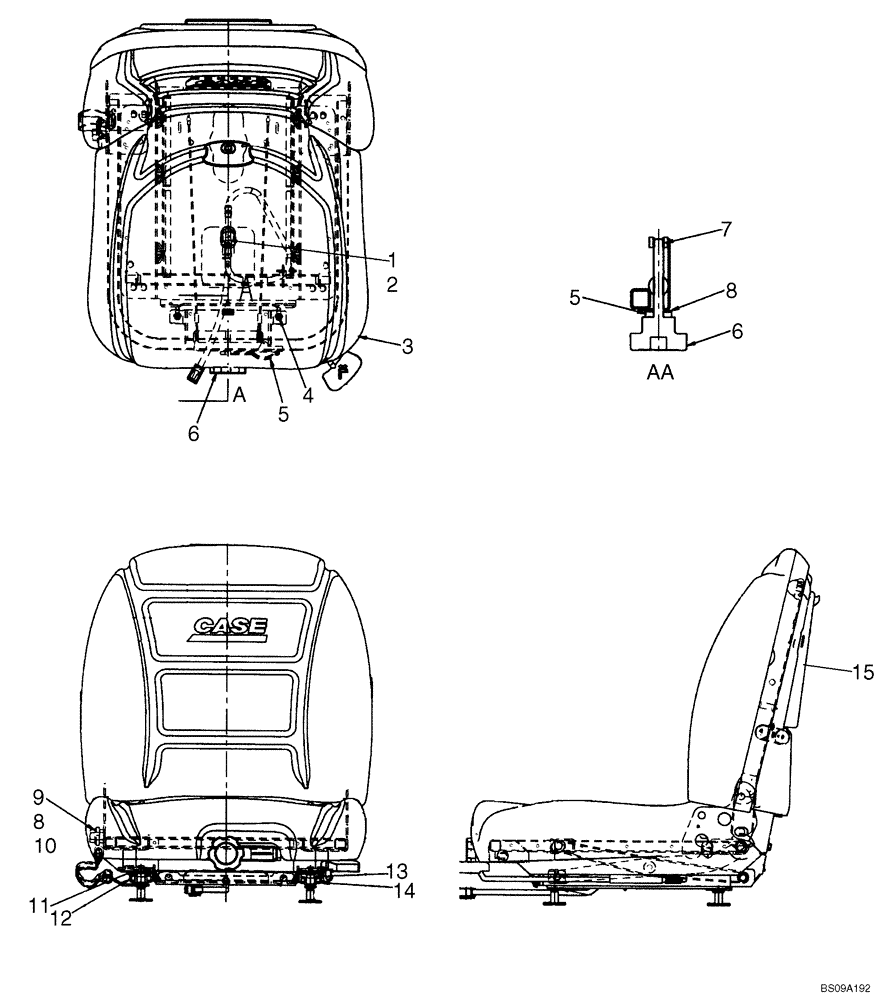 Схема запчастей Case SR200 - (90.120.AD[07]) - SEAT, MECHANICAL SUSPENSION (90) - PLATFORM, CAB, BODYWORK AND DECALS