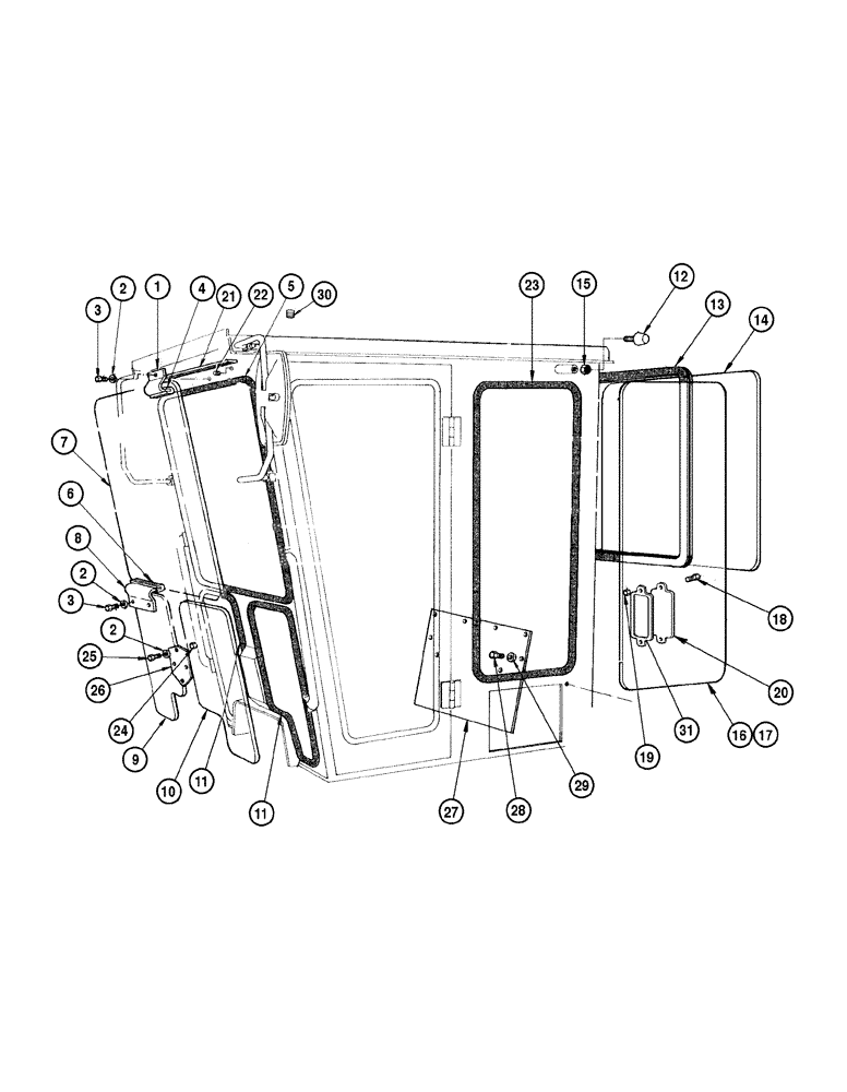 Схема запчастей Case 885 - (09-056[01]) - CAB - WINDOWS ASSEMBLY (CLOSED CAB) (09) - CHASSIS