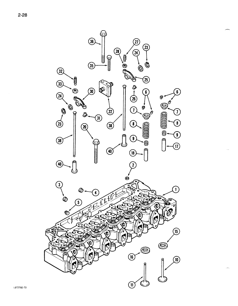 Схема запчастей Case 1086B - (2-028) - CYLINDER HEAD AND VALVE MECHANISM, 6T-590 ENGINE (02) - ENGINE