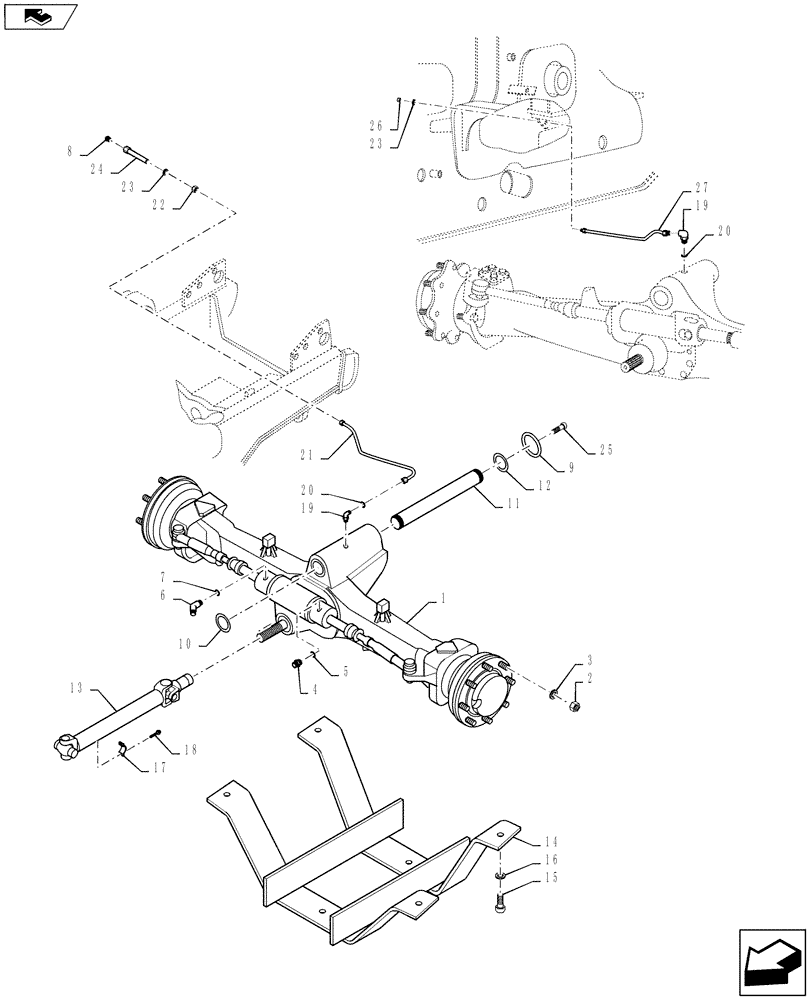 Схема запчастей Case 588H - (27.100.01) - STEERING AXLE INSTALLATION, 4WD (27) - REAR AXLE SYSTEM