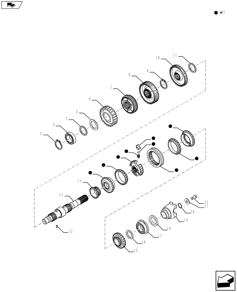 Схема запчастей Case 590SN - (21.155.03) - VAR - 423060 - TRANSMISSION - 2WD / 4WD POWERSHIFT S TYPE- SHAFT, SECONDARY (21) - TRANSMISSION