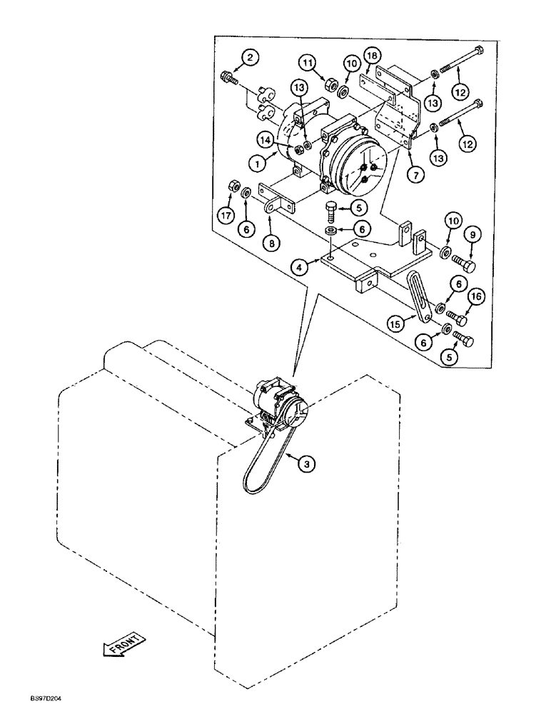 Схема запчастей Case 9010B - (9-078) - AIR CONDITIONER COMPRESSOR MOUNTING, P.I.N. DAC01#2001 AND AFTER (09) - CHASSIS