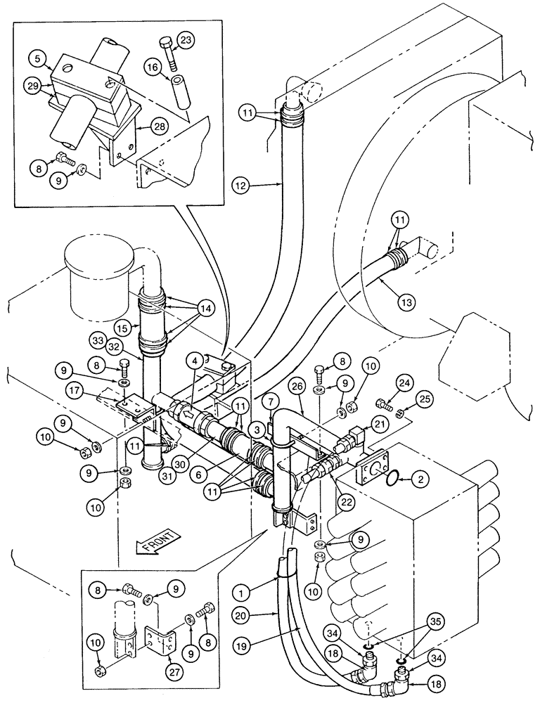 Схема запчастей Case 9060 - (8-012) - BASIC HYDRAULIC CIRCUIT, COOLING SYSTEM AND CONTROL VALVE RETURN (08) - HYDRAULICS