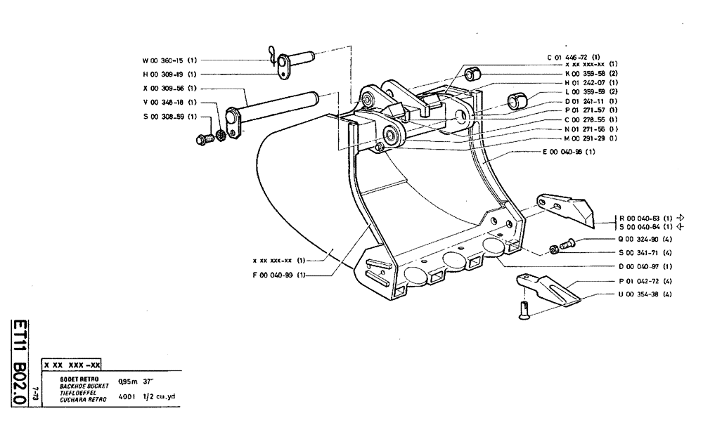 Схема запчастей Case TY45 - (ET11 B02.0) - BACKHOE BUCKET - 0,95 M 400 L (37") (1/2 CU. YD.) (19) - BUCKETS